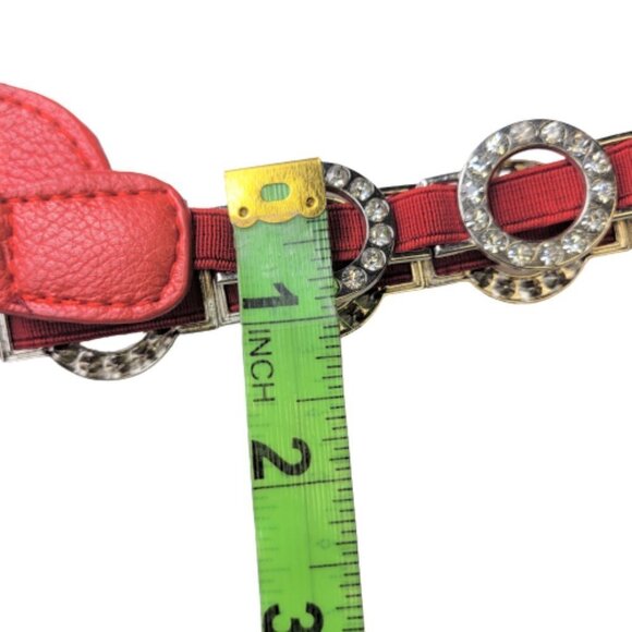 WOMENS Red Stretch Belt Bling Crystals Buckle Elasticized Band Belt - Picture 16 of 16